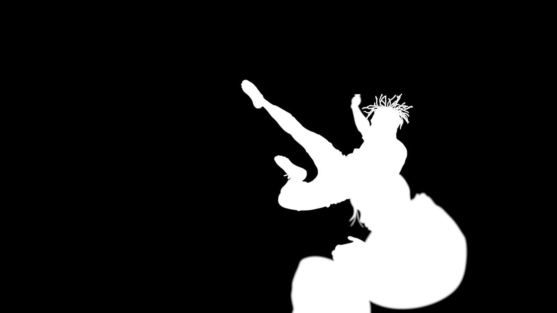 VFX rotoscoping breakdown showing raw action plate and extracted alpha matte — [B: ROTO MATTE]