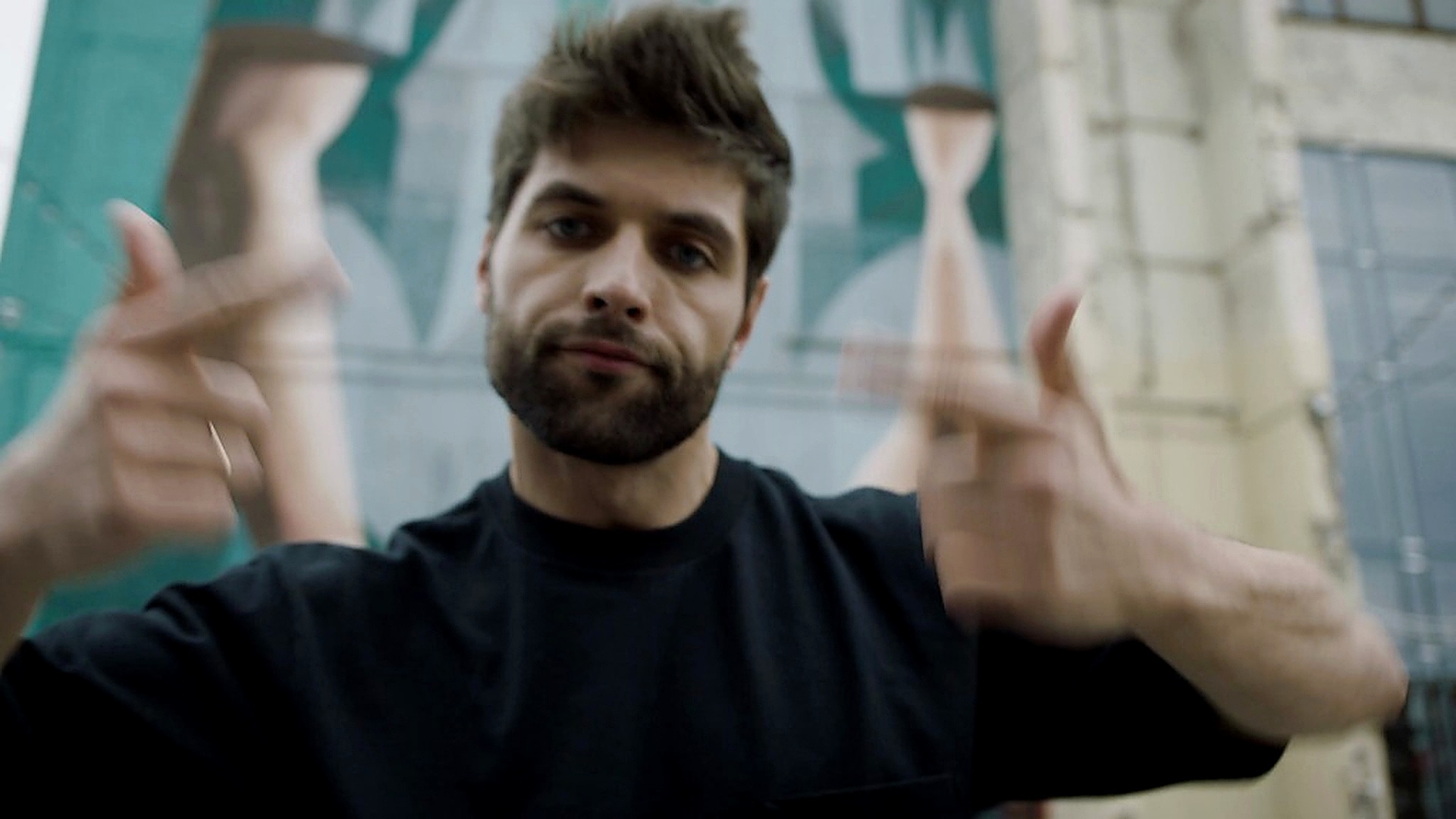 VFX rotoscoping breakdown showing raw action plate and extracted alpha matte — [A: RAW PLATE]